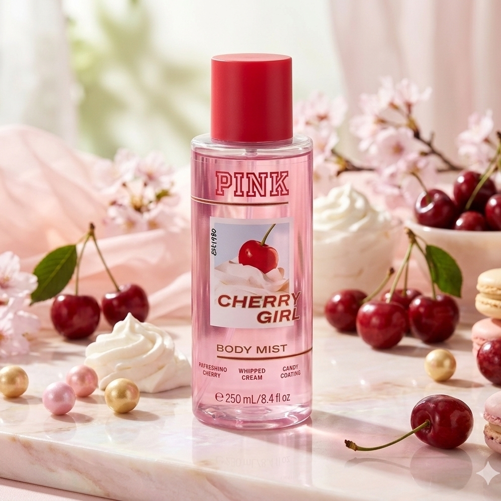 PINK Victoria's Secret Cherry Girl Body Mist - Pink & Red Accents